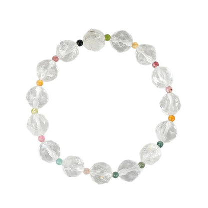 Natural Faceted White Crystal Tourmaline Bracelet | Spiritual Energy & Temple Elegance