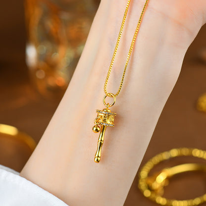Golden Tibetan Prayer Wheel Rotatable Pendant Necklace for Spiritual Blessings