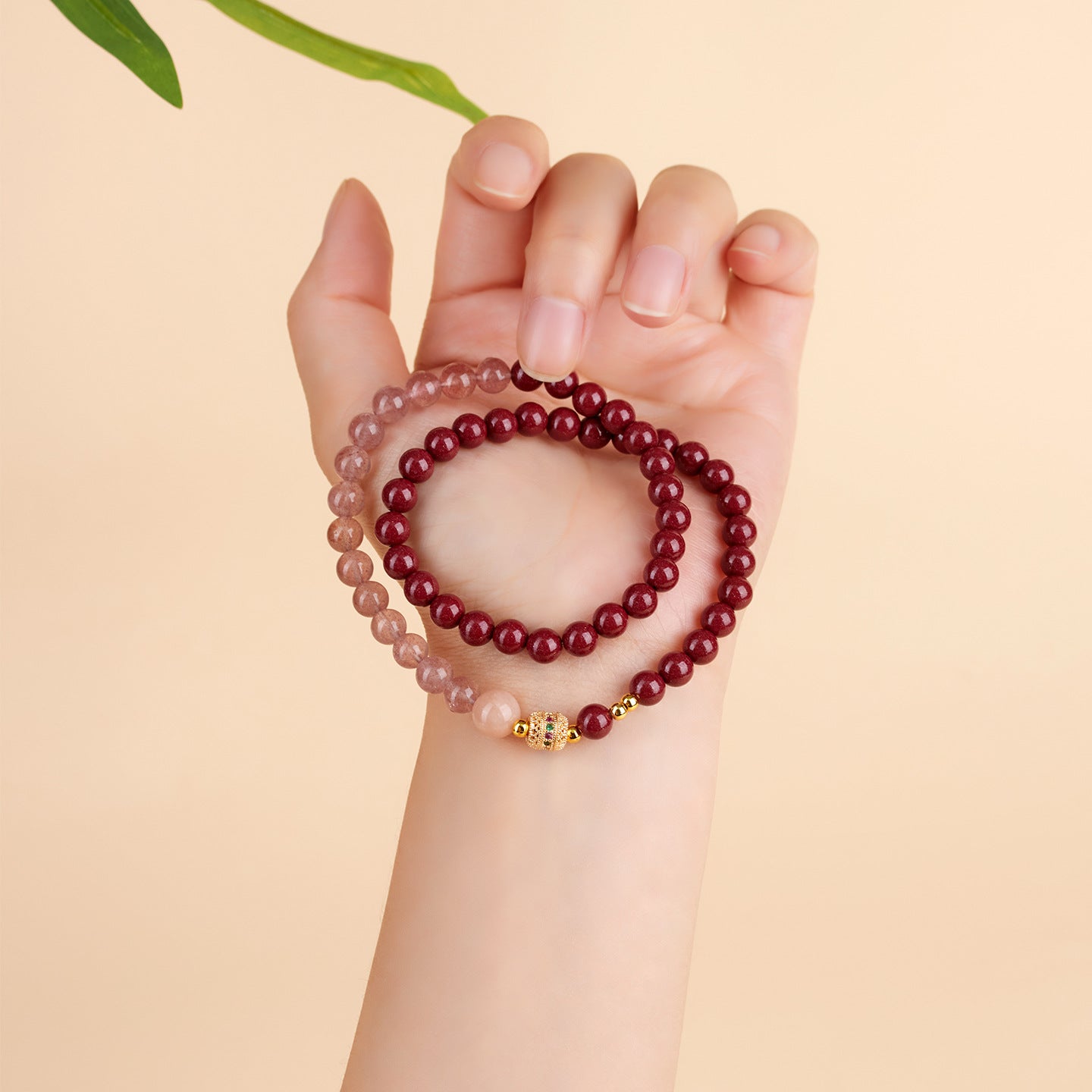 Natural Purple Gold Cinnabar Strawberry Crystal Double Circle Bracelet - Peach Blossom Luck Charm
