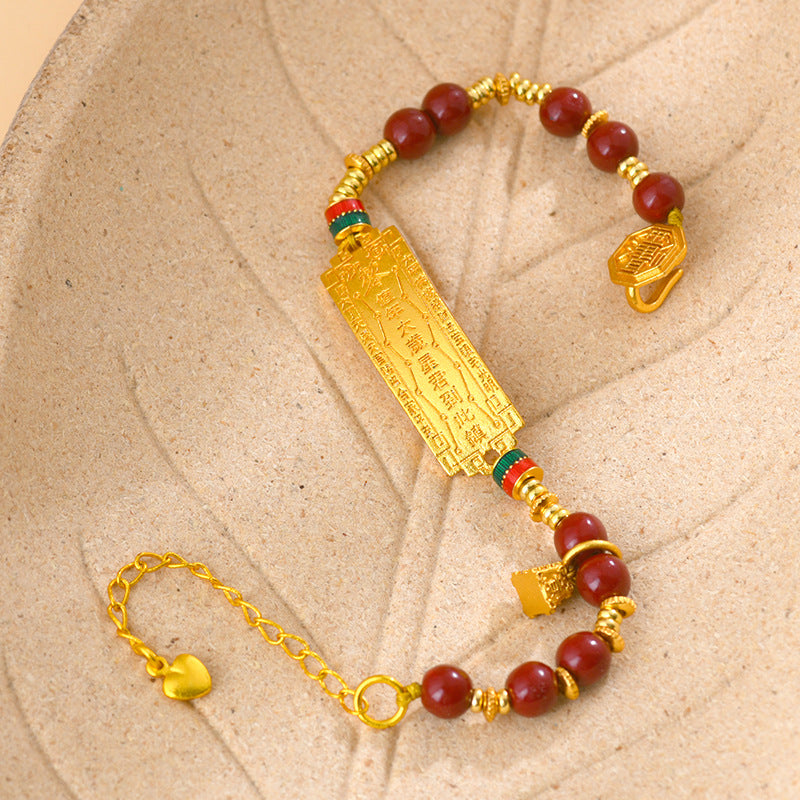 Gold Sand Tai Sui Cinnabar Bracelet - Chinese Taoist Women's Jewelry for Protection and Fortune
