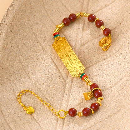 Gold Sand Tai Sui Cinnabar Bracelet - Chinese Taoist Women's Jewelry for Protection and Fortune