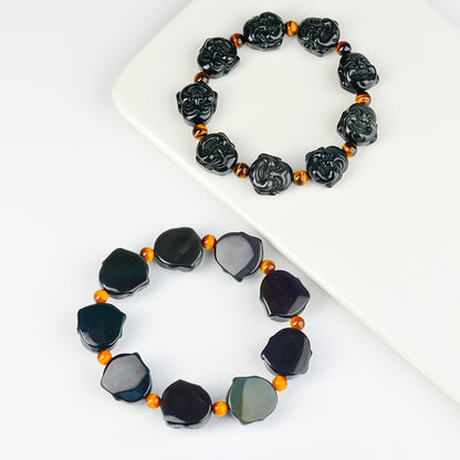 Rainbow Eye Obsidian Buddha Head Bracelet - Spiritual Harmony & Protection for Couples