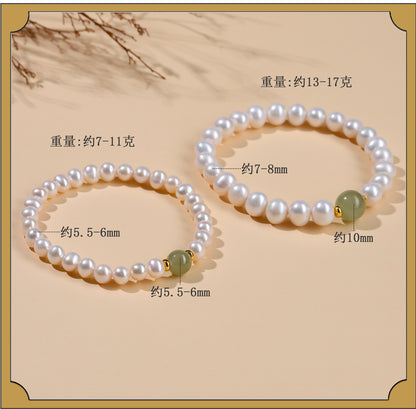 Natural Pearl & Hetian Jade Single Circle Bracelet | Elegant Light Luxury Women's Jewelry