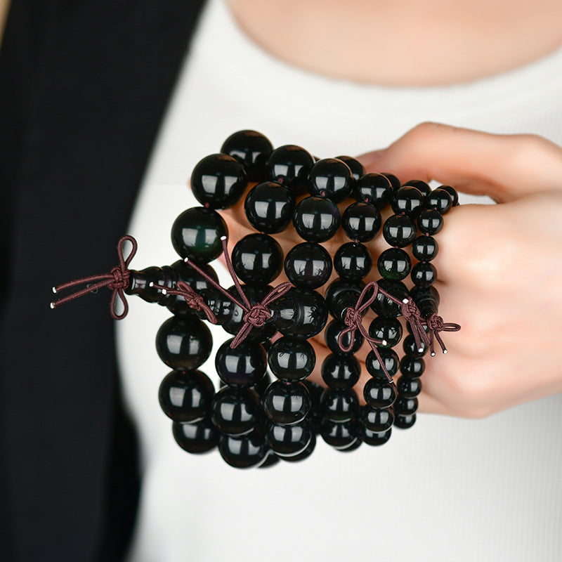 Natural Double Color Eye Obsidian Buddha Beads Bracelet - Spiritual Protection for Couples