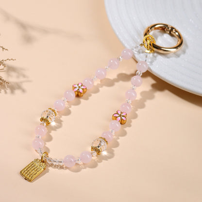 Natural Pink Quartz Peach Blossom Keychain - Love Charm & Fortune Pendant