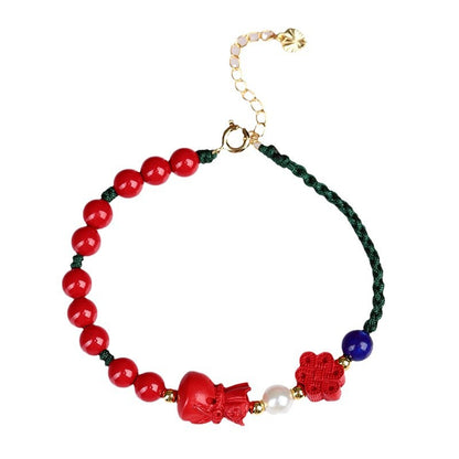 Imperial Red Sand Lucky Bag Chinese Knot Bracelet - Natural Mineral Protection & Fortune Charm