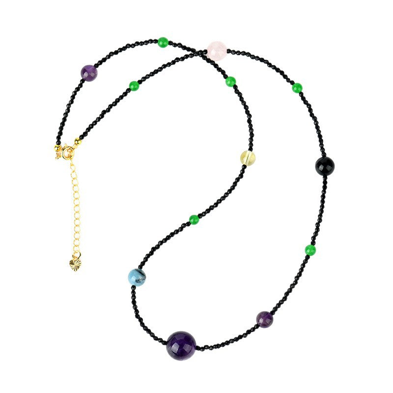 Twelve Zodiac Natural Crystal Multi-Gemstone Collarbone Necklace & Bracelet Set