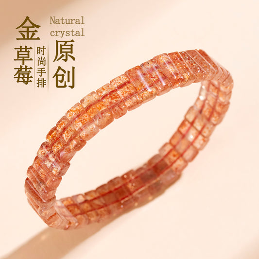 Golden Strawberry Crystal Bracelet | Wealth & Love Attraction Spiritual Jewelry for Women