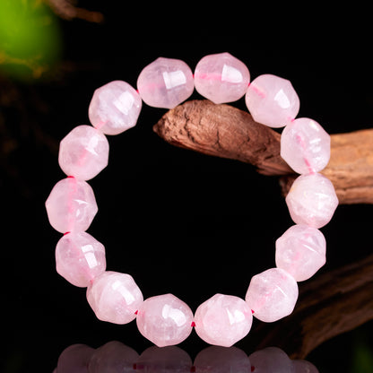 Natural Rose Quartz Bell Bracelet for Women - Peach Pink Crystal Healing Jewelry for Love and Harmony