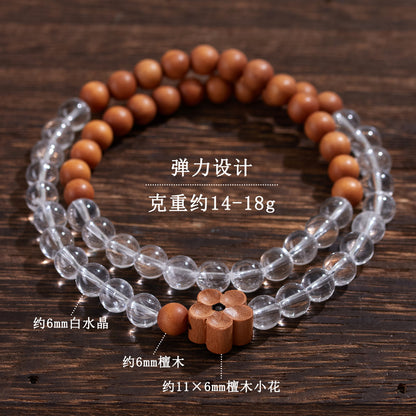 Natural White Crystal Sandalwood Double Circle Bracelet | Zen Harmony & Spiritual Elegance