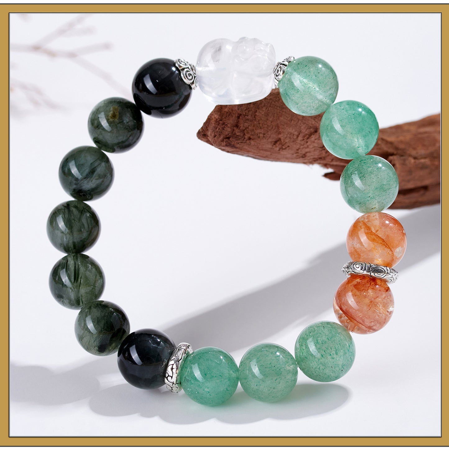 Natural Crystal Five Elements Bracelet with Lucky Pixiu - Unisex Couple Style for Balance and Wealth
