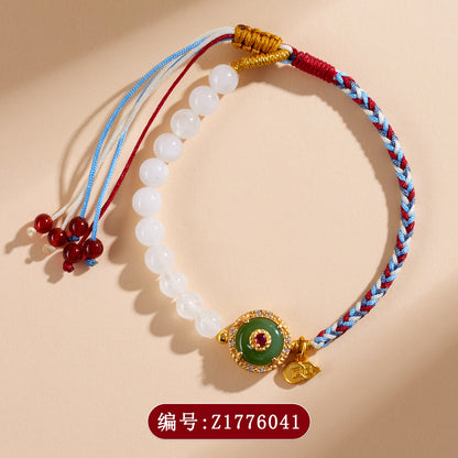 Natural White Chalcedony Handmade Braided Bracelet | Chinese Cultural Spiritual Jewelry