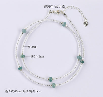 Natural White Crystal & Blue Water Jade Collarbone Necklace | Elegant Extension Chain for Women