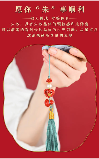 Natural Imperial Red Cinnabar Ruyi Gourd Phone Charm – Protection & Prosperity Talisman