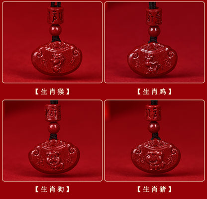 Natural Purple Gold Cinnabar Zodiac Ruyi Pendant - Auspicious Protection and Fortune Necklace Ornament
