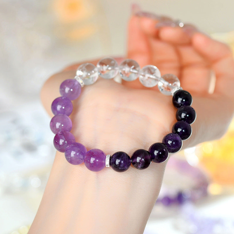 Natural Uruguay Amethyst & White Crystal Bracelet - Dreamy Purple Aura for Women