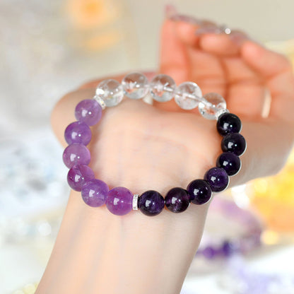 Natural Uruguay Amethyst & White Crystal Bracelet - Dreamy Purple Aura for Women
