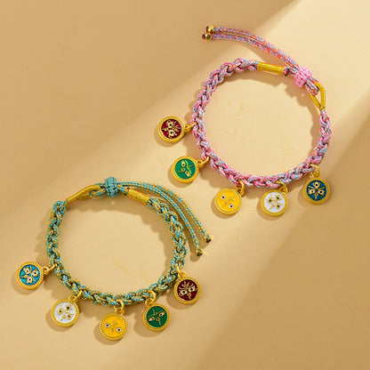 Handwoven Peach Blossom Knot Five-Way God of Wealth Tibetan Thangka Bracelet for Prosperity