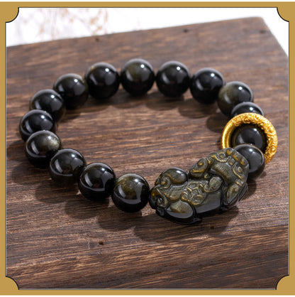 Natural Obsidian Pixiu Bracelet - Retro Ethnic Unisex Couple Edition for Wealth and Protection