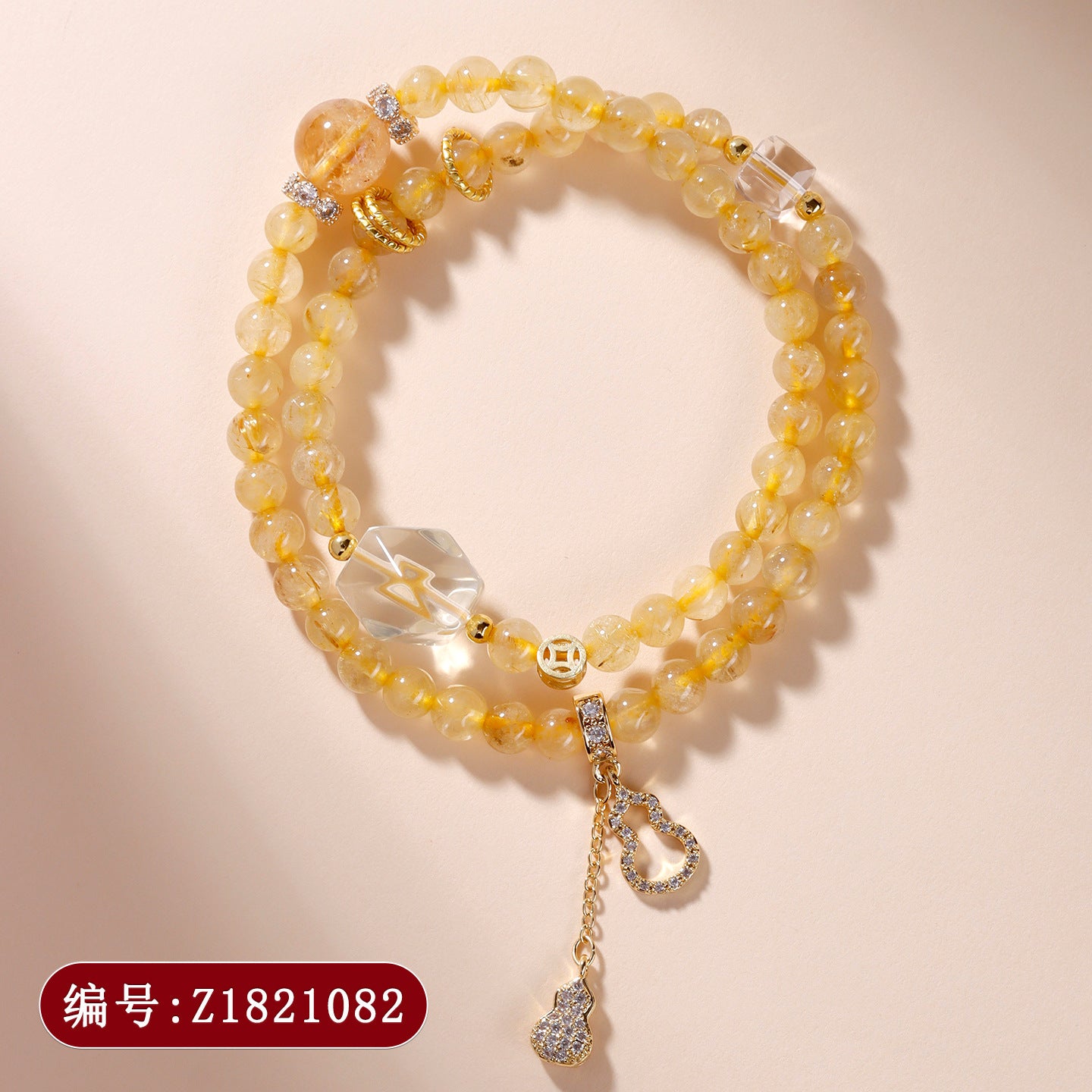 Golden Rutilated Quartz Double Circle Bracelet | Spiritual Women's Buddhist Bead for Wealth and Harmony