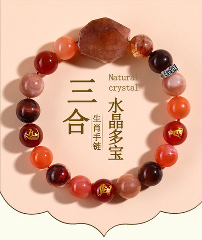 Natural Crystal Zodiac Three-Planet Bracelet - Black Gold Flexible Unisex Spiritual Amulet