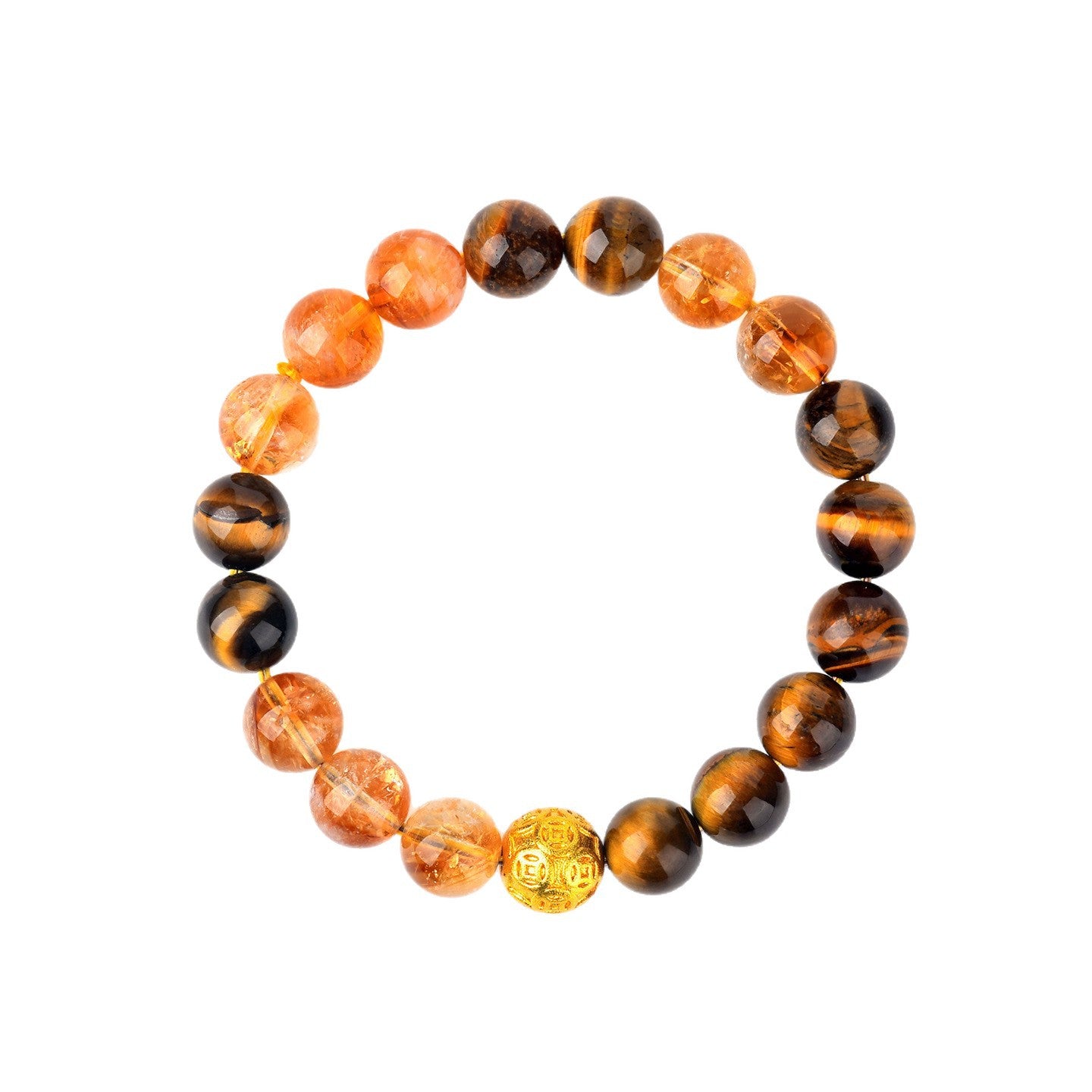 Yellow Tiger Eye Crystal Bracelet with Copper Coin Beads - Chinese Style Lucky Charm