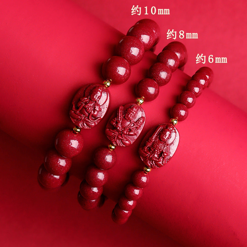 Natural Purple Gold Sand Cinnabar Bracelet with Guardian Gods and Zodiacs Birth Buddha