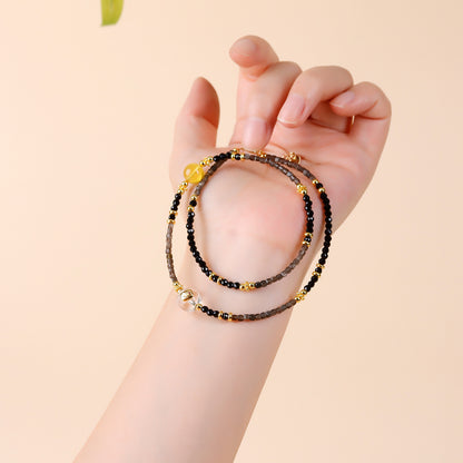 Natural Silver Obsidian Black Spinel Adjustable Collarbone Necklace - Mystical Protection for Women