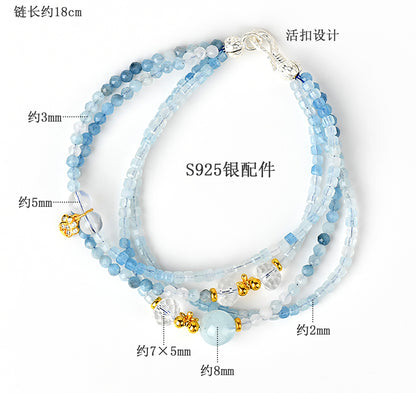Natural Aquamarine Multi-Layer Adjustable Bracelet | Serene Energy & Elegant Protection