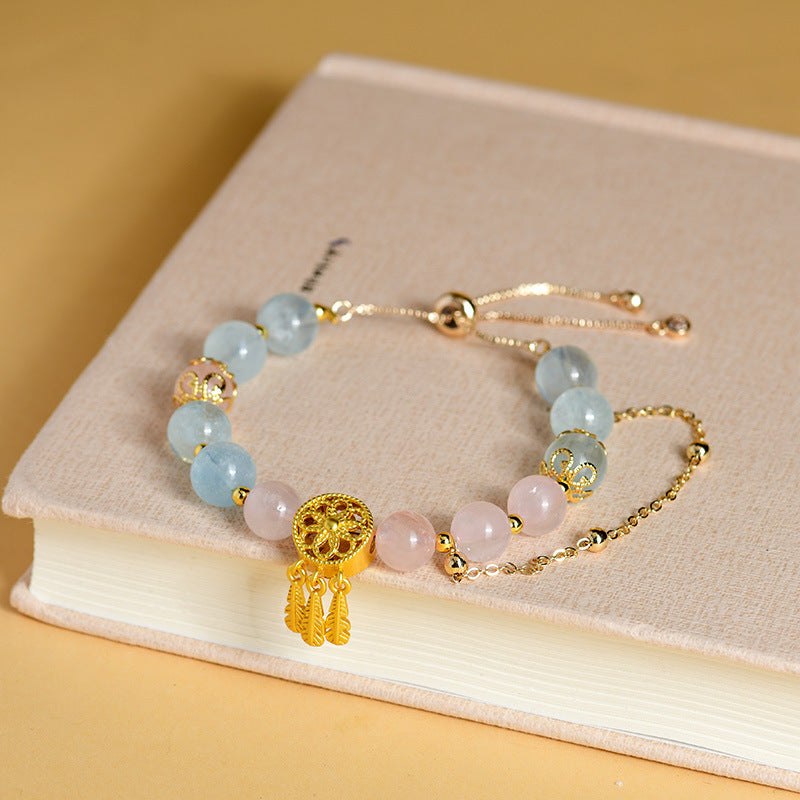 Pisces Crystal Bracelet with Natural Aquamarine & Rose Quartz | Emotional Harmony & Spiritual Awakening