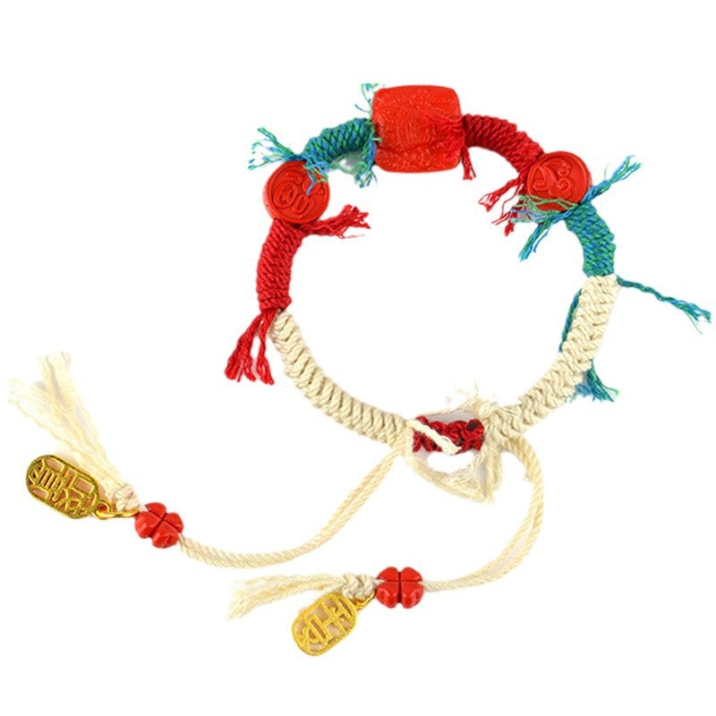 Natural Imperial Red Cinnabar Tibetan Handwoven Bracelet for Spiritual Protection