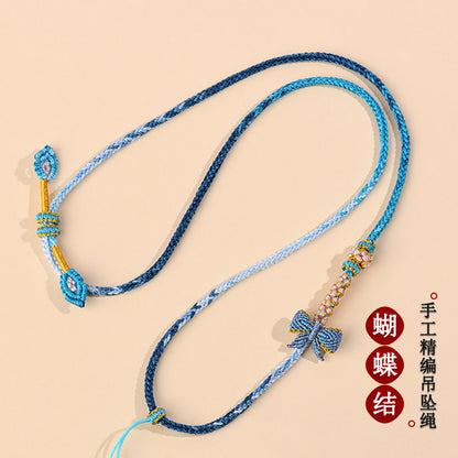 Butterfly Knot Golden Cord Jade Pendant Necklace - Handwoven DIY Charm for Eternal Harmony