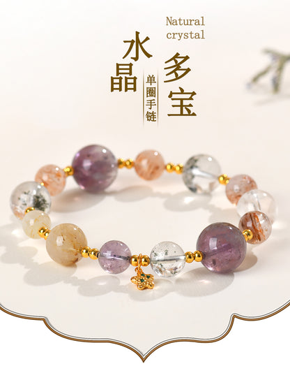 Natural Crystal Multi-Gem Bracelet | Amethyst & Silver Spiritual Protection Talisman