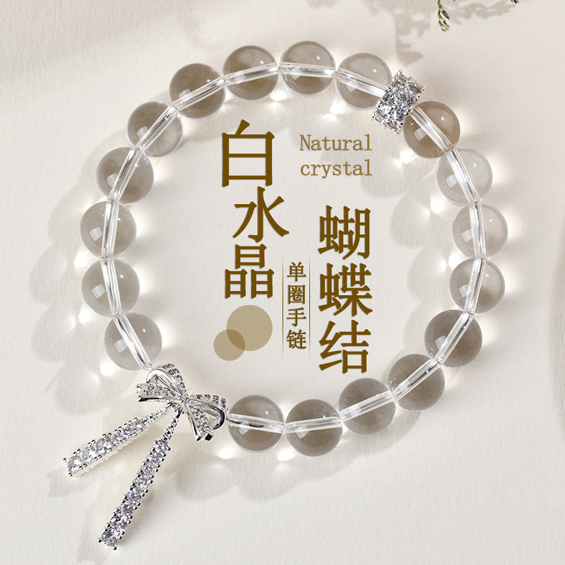 Natural White Crystal Bow Bracelet Set | Purifying Energy & Elegant Fashion Jewelry for Women