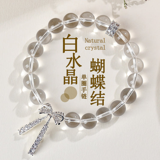 Natural White Crystal Bow Bracelet Set | Purifying Energy & Elegant Fashion Jewelry for Women