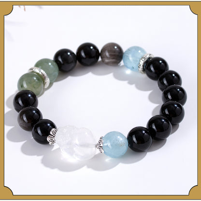 Natural Crystal Five Elements Bracelet with Lucky Pixiu - Unisex Couple Style for Balance and Wealth