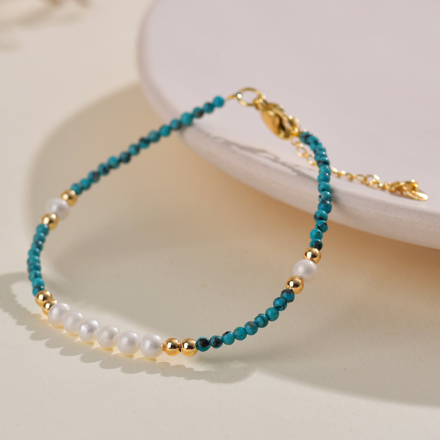 Natural Turquoise Pearl Bracelet with Small Rice Beads - Elegant Women's Custom Jewelry for Protection and Harmony