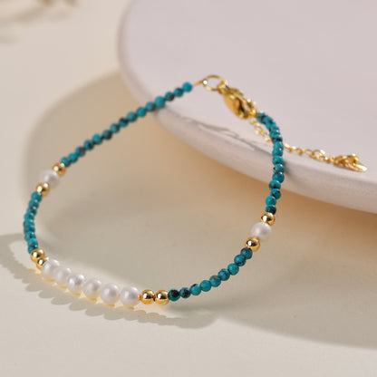 Natural Turquoise Pearl Bracelet with Small Rice Beads - Elegant Women's Custom Jewelry for Protection and Harmony