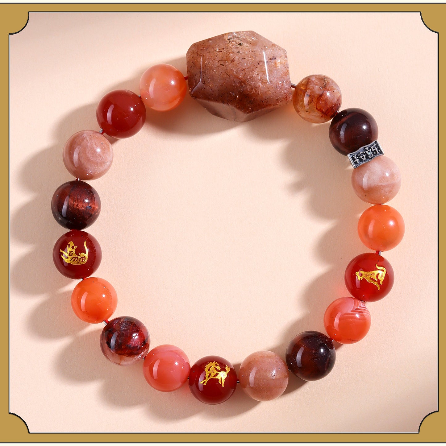 Natural Crystal Zodiac Three-Planet Bracelet - Black Gold Flexible Unisex Spiritual Amulet