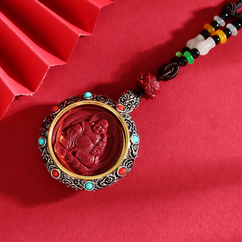 Tibetan Style Cinnabar Rotating Thangka Necklace with Buddha Pendant – Spiritual Protection Jewelry