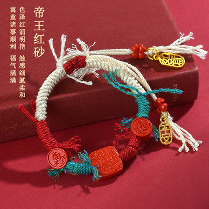 Natural Imperial Red Cinnabar Tibetan Handwoven Bracelet for Spiritual Protection