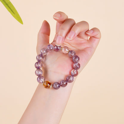 Natural Amethyst Love Bracelet with Yellow Tower and White Crystals | Romantic Spiritual Jewelry for Women