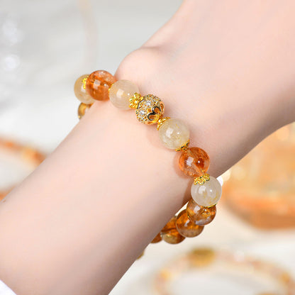 Yellow Pagoda Rutilated Quartz Bracelet - Chinese Style Women's Spiritual Jewelry