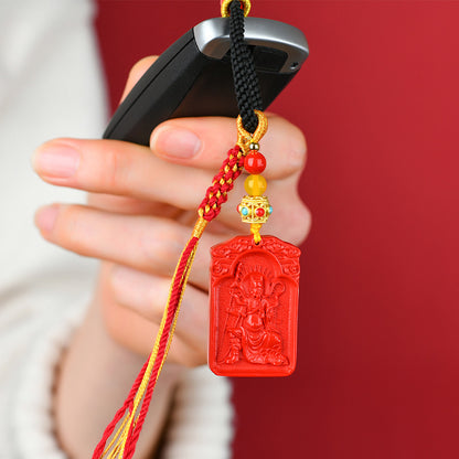 Natural Cinnabar Wu Sui General Keychain - Protective Talisman for Wealth and Safety