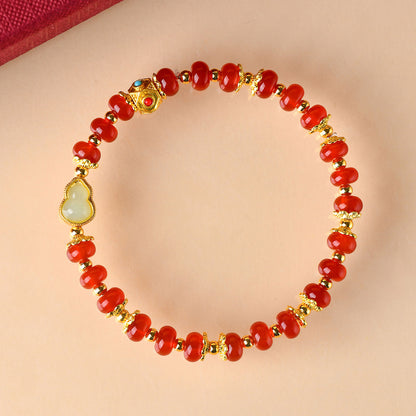 Natural Red Agate Gourd Bracelet | Chinese Zodiac Luck Charm for Women