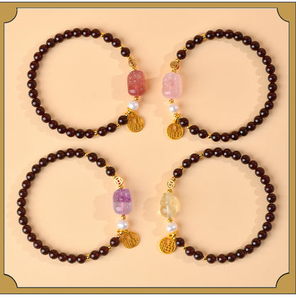 Natural Garnet Strawberry Crystal Pixiu Bracelet - Lucky Charm for Wealth and Protection