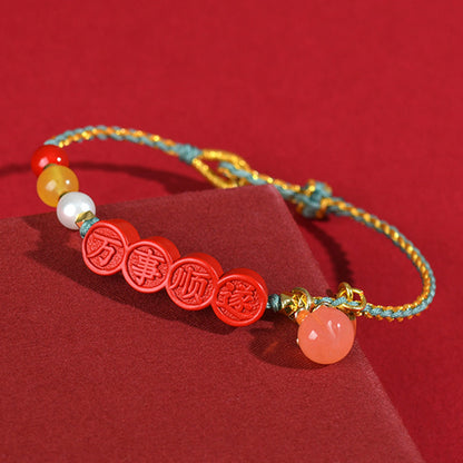 Natural Imperial Red Cinnabar Everything Goes Well Adjustable Bracelet | Hand-woven Spiritual Talisman