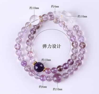 Natural Amethyst White Crystal Double Circle Bracelet | Harmony Energy & Chinese Style Fashion
