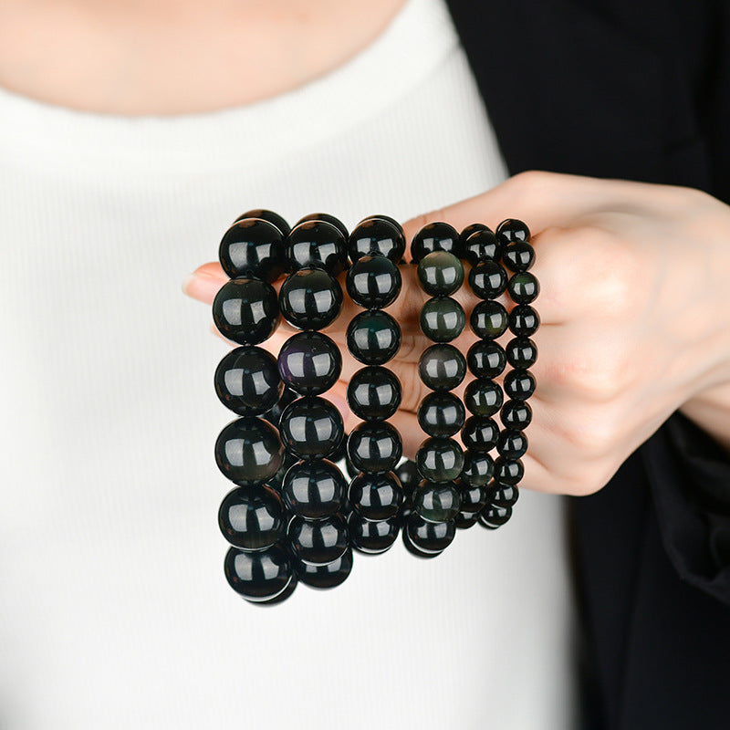 Natural Mexican Obsidian Round Bead Bracelet｜Spiritual Protection & Prosperity Unisex Jewelry