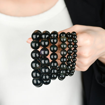 Natural Mexican Obsidian Round Bead Bracelet｜Spiritual Protection & Prosperity Unisex Jewelry